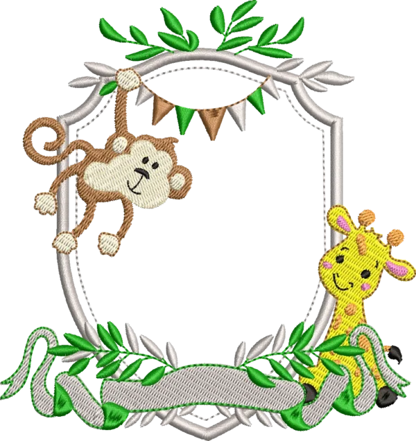Matriz de Bordado Macaco Girafa Moldura Animias Ref138 Vários tamanhos.