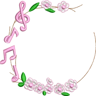 Matriz de Bordado Moldura Floral Musica Ref379 Vários tamanhos.