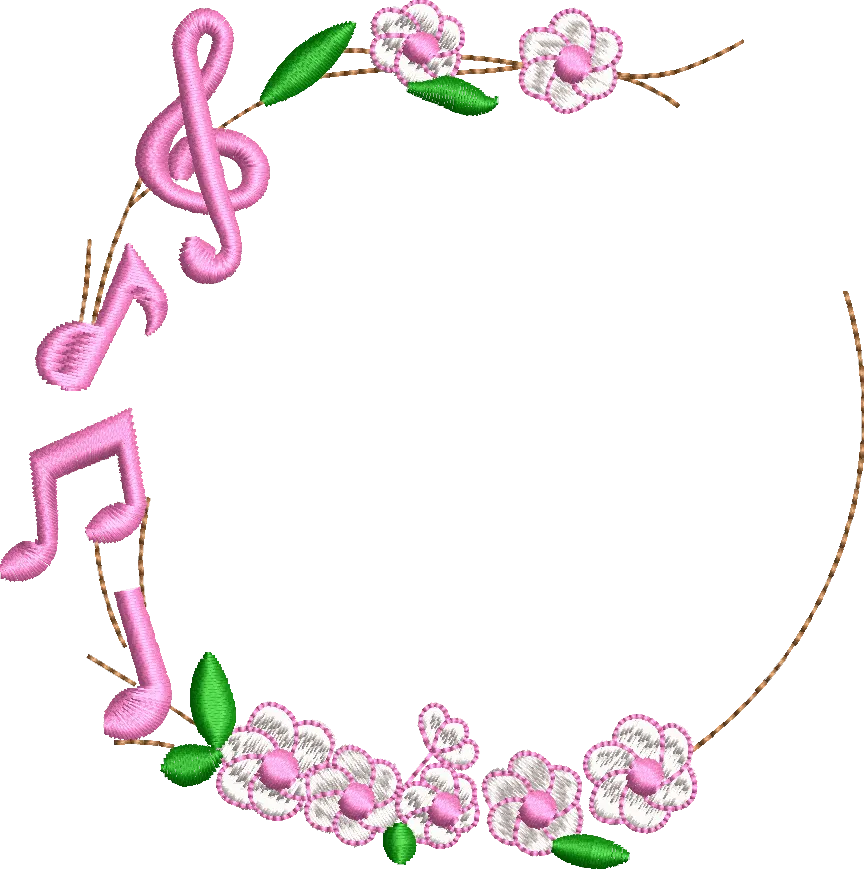 Matriz de Bordado Musica Floral Ref461 Vários tamanhos.